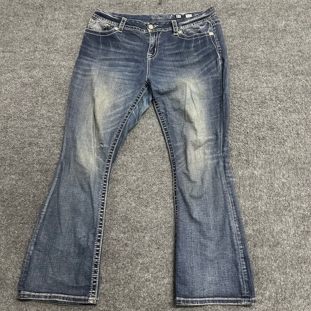 Miss Me Jeans Womens Size 31 Blue Easy Boot Mid-Rise Embellished Contrast Stitch